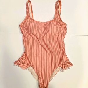 Lauren Conrad Swimsuit One Piece Striped Ruffle M